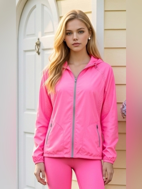 Danskin Jackets & Blazers - Danskin Hot Pink Hooded Zip-Up Utility Jacket